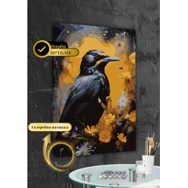 АМ-0849 Ворон з фарбами металік на 3D підрамнику  